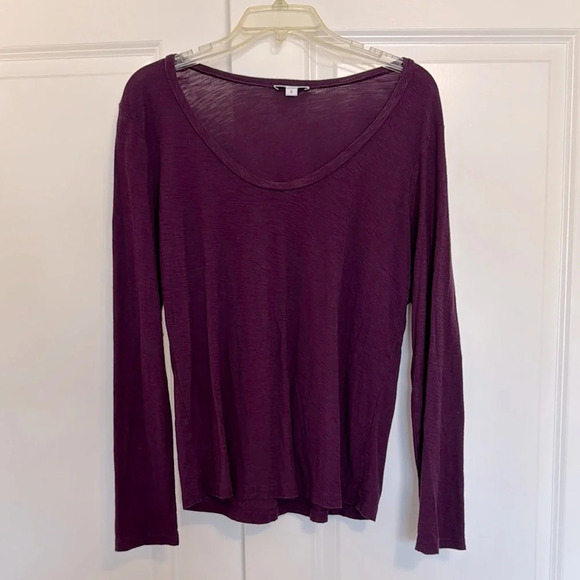James Perse SHEER SLUB LONG SLEEVE Round NECK TEE Size Large (3) Plum/Burgundy - Picture 1 of 6